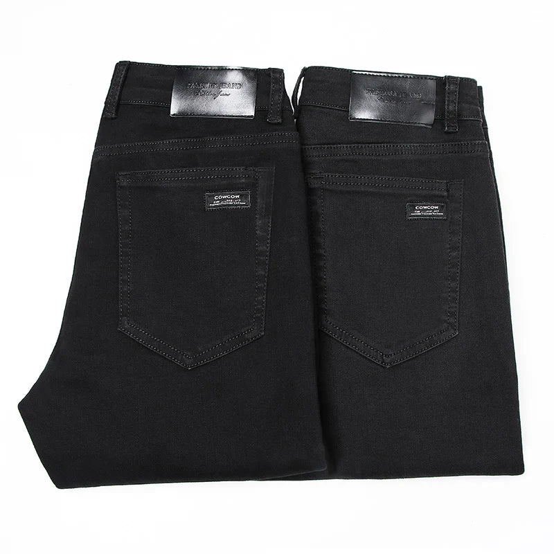 Men Slim Jeans Business Casual Denim Slim Pants