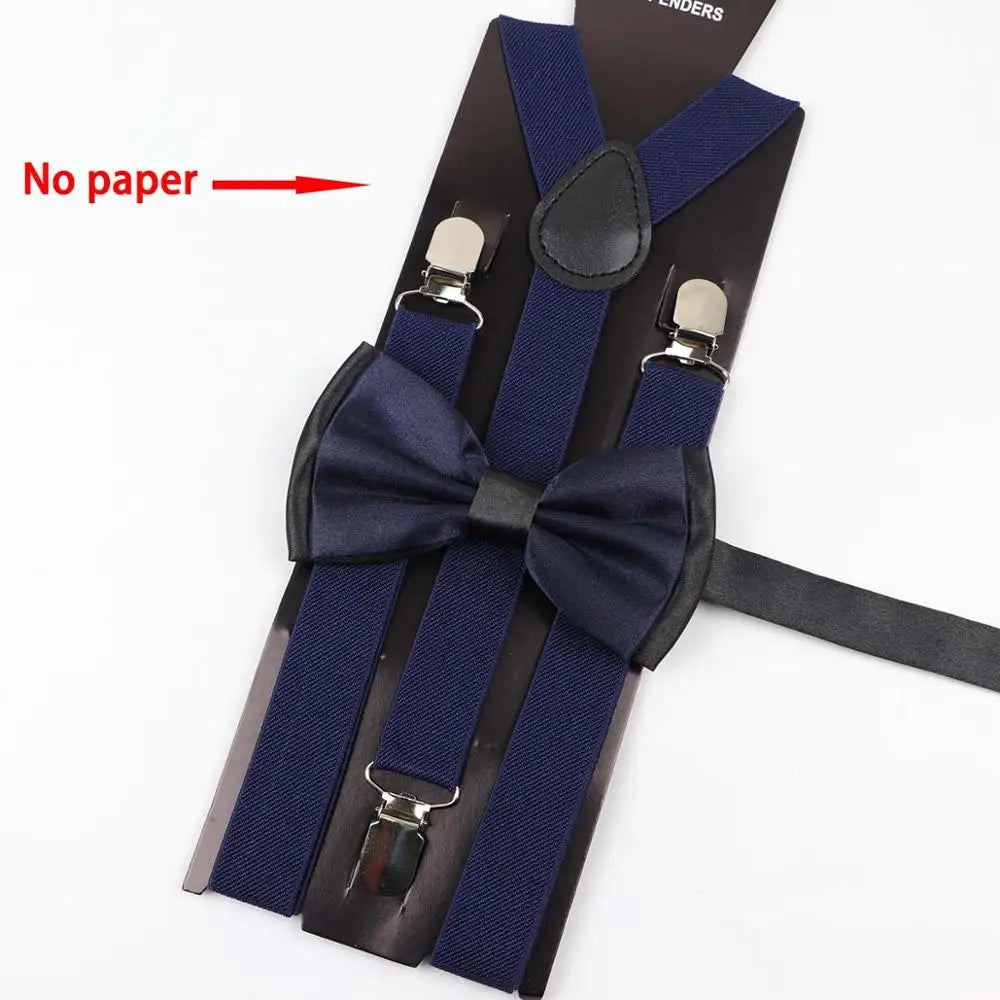 Solid Color Man's Belt Bowtie Set Men Women Suspenders Polyester Y-Back Braces Two Colors Bow Tie Adjustable Elastic