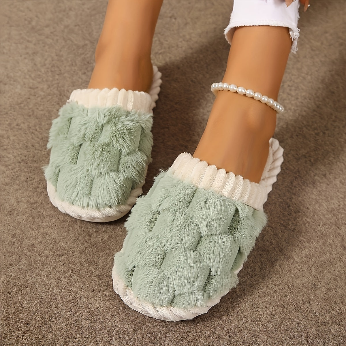 Cozy Colorblock Faux Fur Slippers