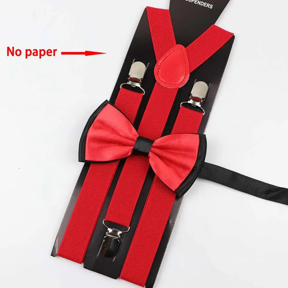 Solid Color Man's Belt Bowtie Set Men Women Suspenders Polyester Y-Back Braces Two Colors Bow Tie Adjustable Elastic