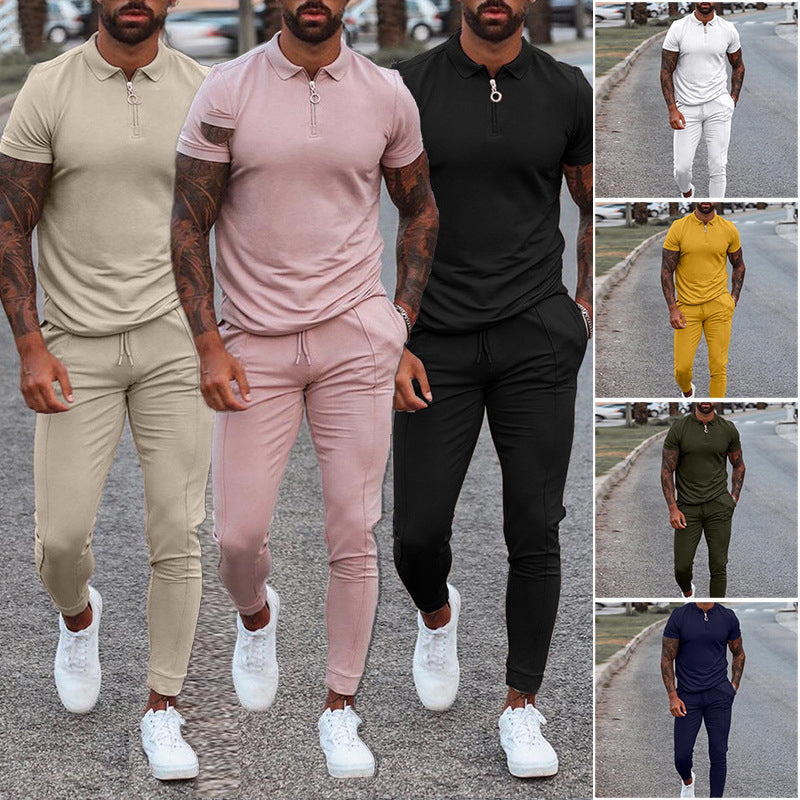 QC0224 - 2 Piece Tracksuit Set Sew Custom Logo Mens Tracksuit Long Sleeve Polo Shirt Joggers Men Casual Sets