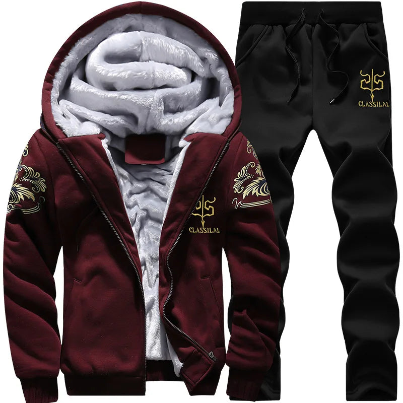 Tracksuit Men Winter Men Hoodies+Pants Two Piece Sets Hooded Fashion Slim Fit Letter Print Mens Joggers Set Sweat Suit