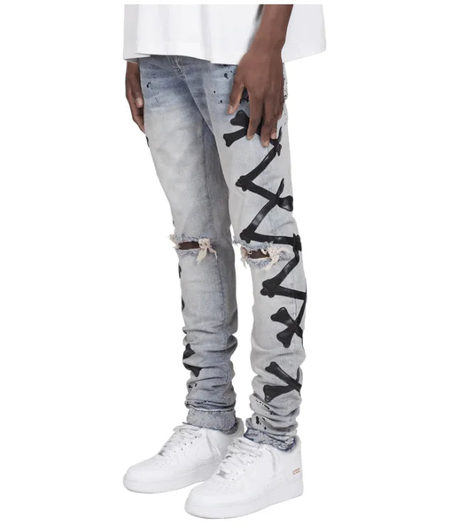 Men Stretch Slim Printed Bones Skinny Pants