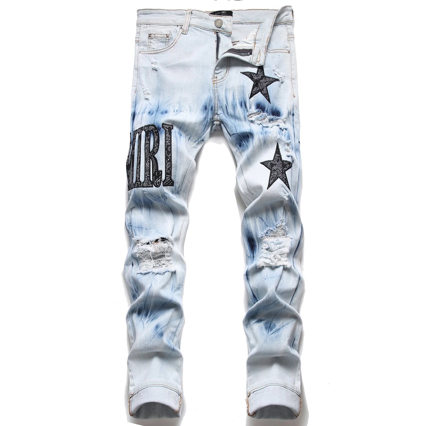 Men Jeans Blue Color Paint Printed Jeans Men