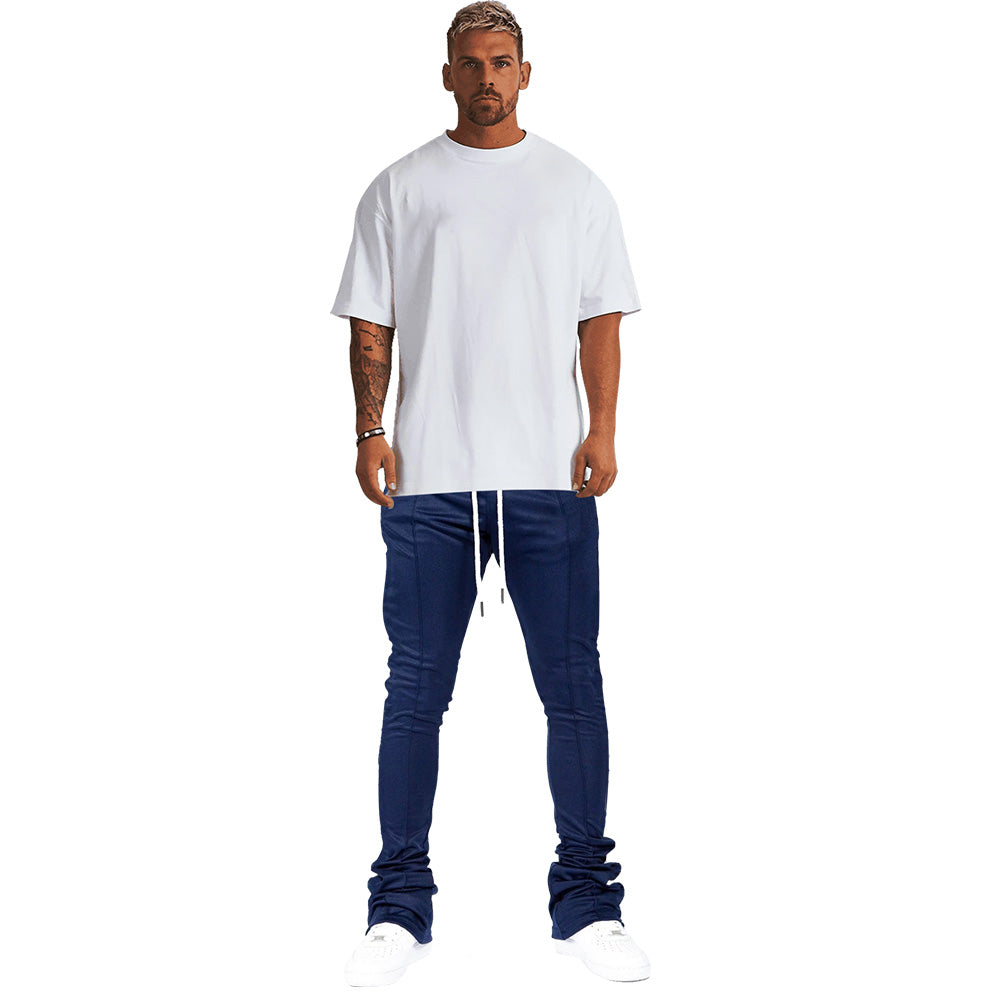 Custom Logo Stacked Sweat Pants Men Stackd Joggers Skinny Fashion Drawstring Flare Cargo Track Pants