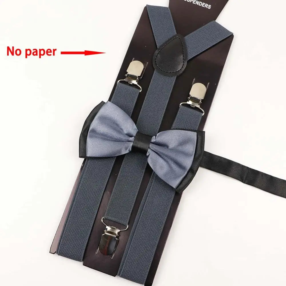 Solid Color Man's Belt Bowtie Set Men Women Suspenders Polyester Y-Back Braces Two Colors Bow Tie Adjustable Elastic