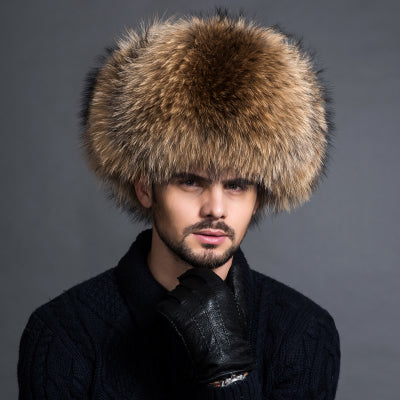 Style Men Russian Trapper Hat Winter Raccoon Fur Ushanka Hats