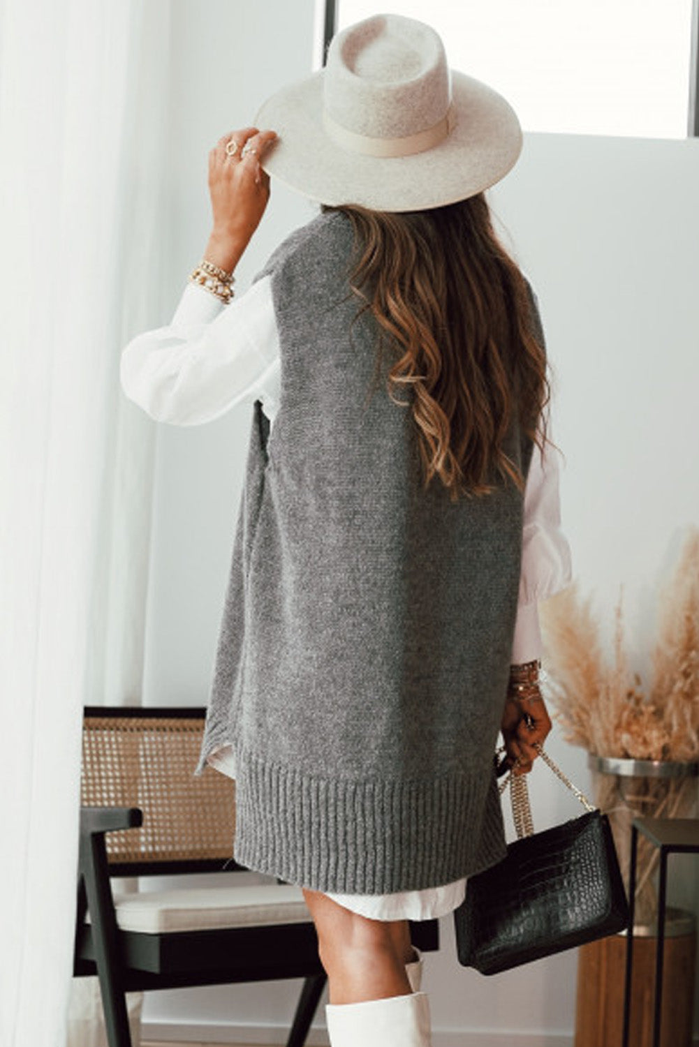 Gray Knit Vest Pullover Sweater