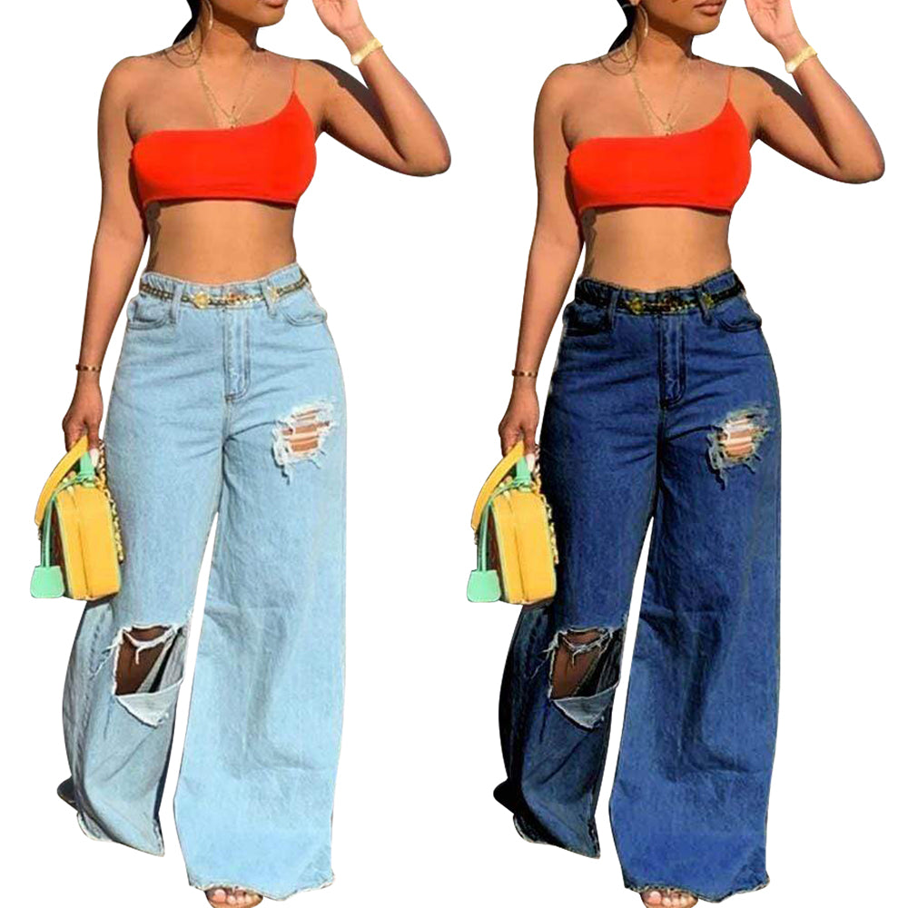 SFY060 Summer Baggy Jeans Casual Ripped Jeans Women