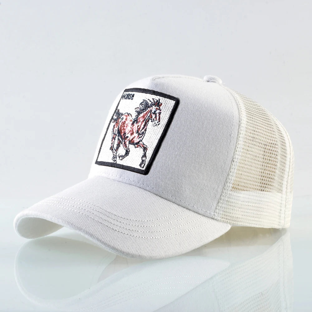 New Fashion Baseball Caps Men Women Snapback Mesh Baseball Hats With Horse Embroidery Patch Trucker Casquette Summer Visor Caps