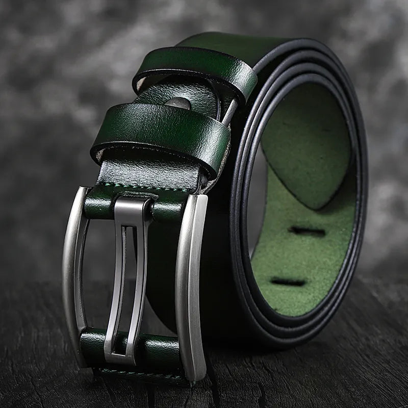 Genuine Leather Belt Male Black/Green/Blue/Coffee High Quality Belt Vintage Men Belts Cummerbunds 90-125cm Waist Belt for Men