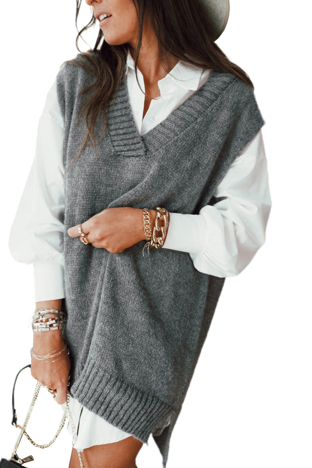 Gray Knit Vest Pullover Sweater