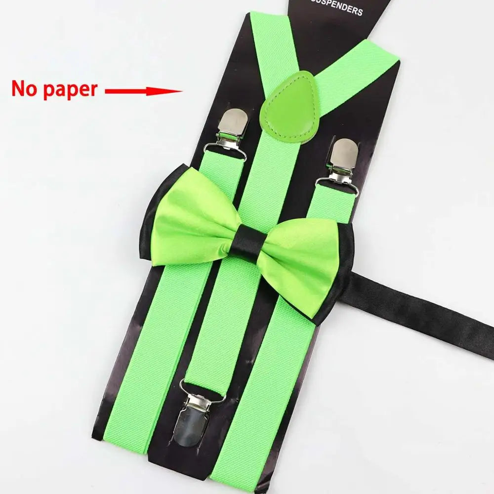 Solid Color Man's Belt Bowtie Set Men Women Suspenders Polyester Y-Back Braces Two Colors Bow Tie Adjustable Elastic