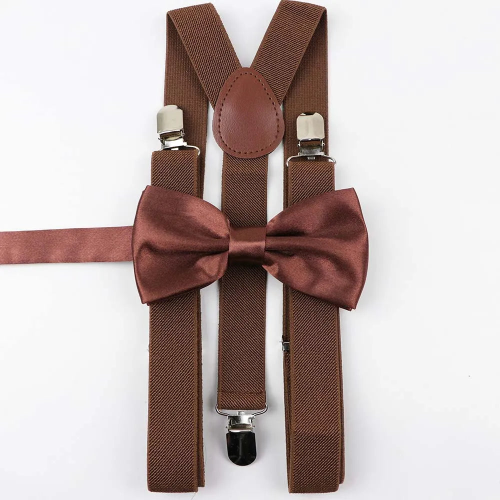 Solid Color Man's Belt Bowtie Set Men Women Suspenders Polyester Y-Back Braces Two Colors Bow Tie Adjustable Elastic