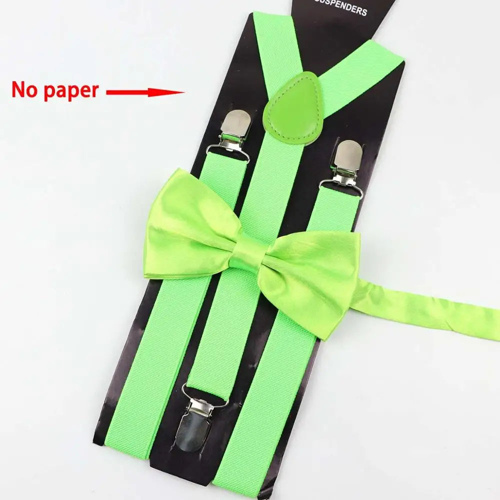 Solid Color Man's Belt Bowtie Set Men Women Suspenders Polyester Y-Back Braces Two Colors Bow Tie Adjustable Elastic