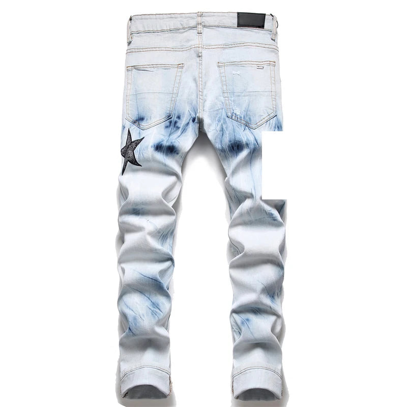 Men Jeans Blue Color Paint Printed Jeans Men