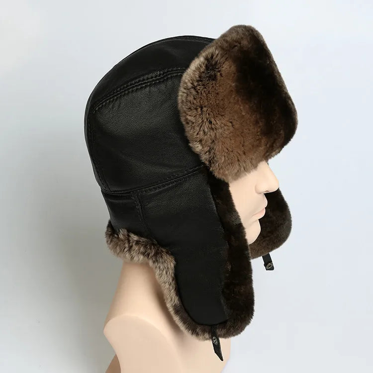 Mens Winter Hats Ear Flaps Russian Real Fur Hat