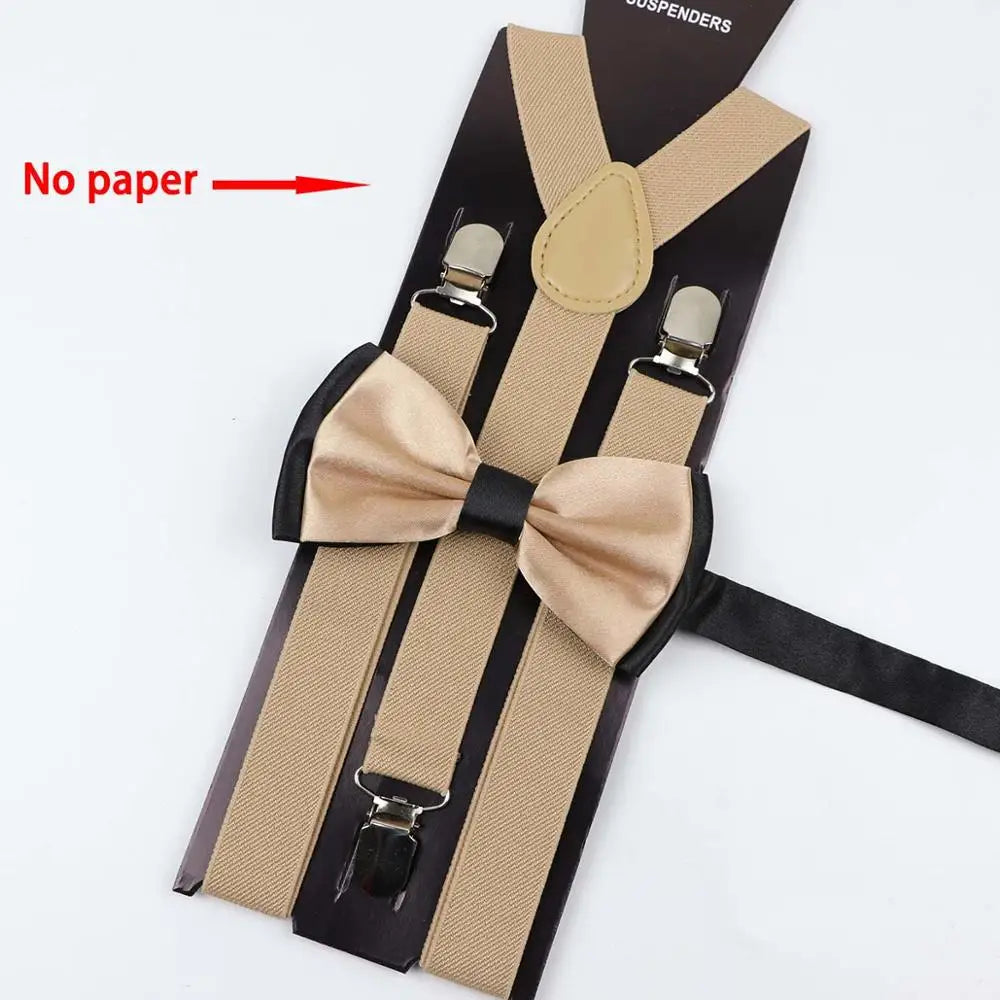 Solid Color Man's Belt Bowtie Set Men Women Suspenders Polyester Y-Back Braces Two Colors Bow Tie Adjustable Elastic