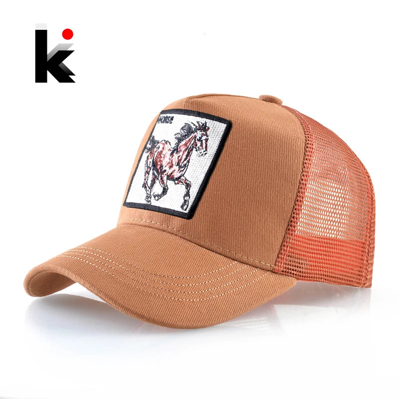 New Fashion Baseball Caps Men Women Snapback Mesh Baseball Hats With Horse Embroidery Patch Trucker Casquette Summer Visor Caps