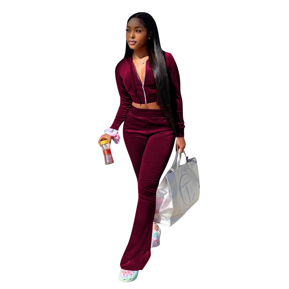 NS37 Velvet Womens Hoodie and Sweatpants Joggers Track Sweat Suit Fall Women Sets Two Piece