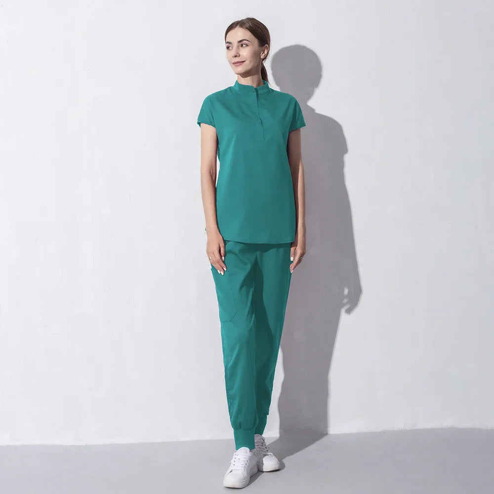 Scrubs Set for Women Pet Hospital Uniform Set Scrub Suits Solid Color Unisex Surgical Gown Pocket V-Neck Joggers Wholesale Price