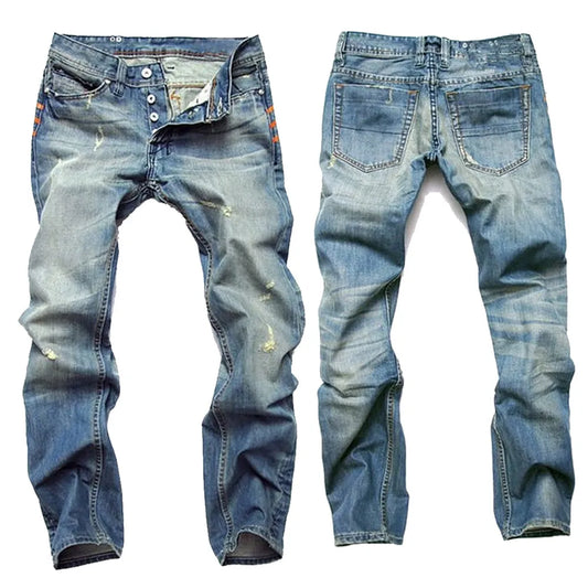 Ripped Denim Jeans for Men Straight Slim