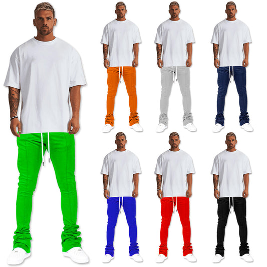 Custom Logo Stacked Sweat Pants Men Stackd Joggers Skinny Fashion Drawstring Flare Cargo Track Pants