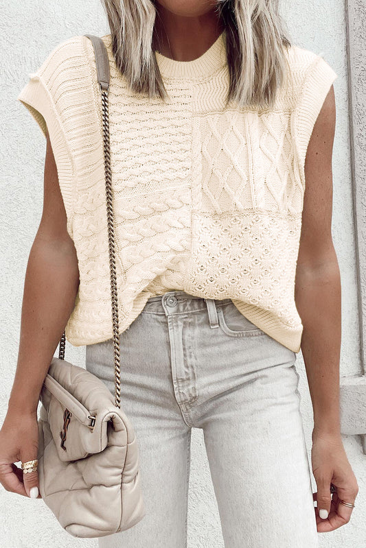 Beige Cable Knit Dolman Armholes Sweater Tank