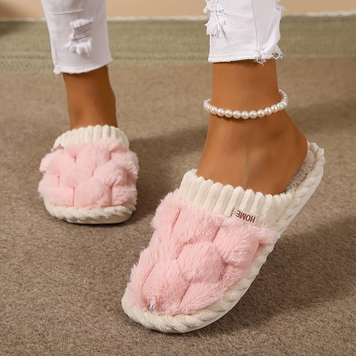 Cozy Colorblock Faux Fur Slippers