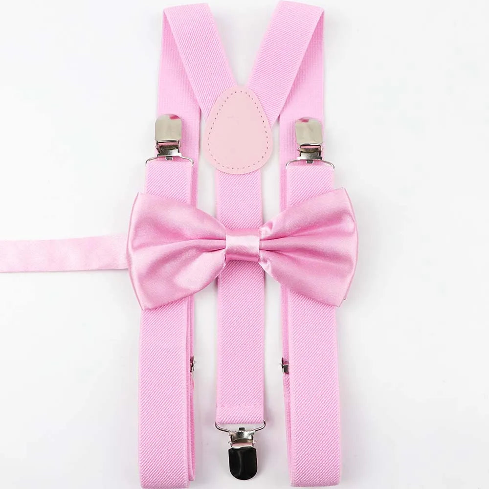 Solid Color Man's Belt Bowtie Set Men Women Suspenders Polyester Y-Back Braces Two Colors Bow Tie Adjustable Elastic