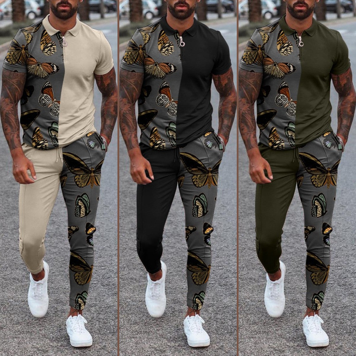 QC0224 - 2 Piece Tracksuit Set Sew Custom Logo Mens Tracksuit Long Sleeve Polo Shirt Joggers Men Casual Sets