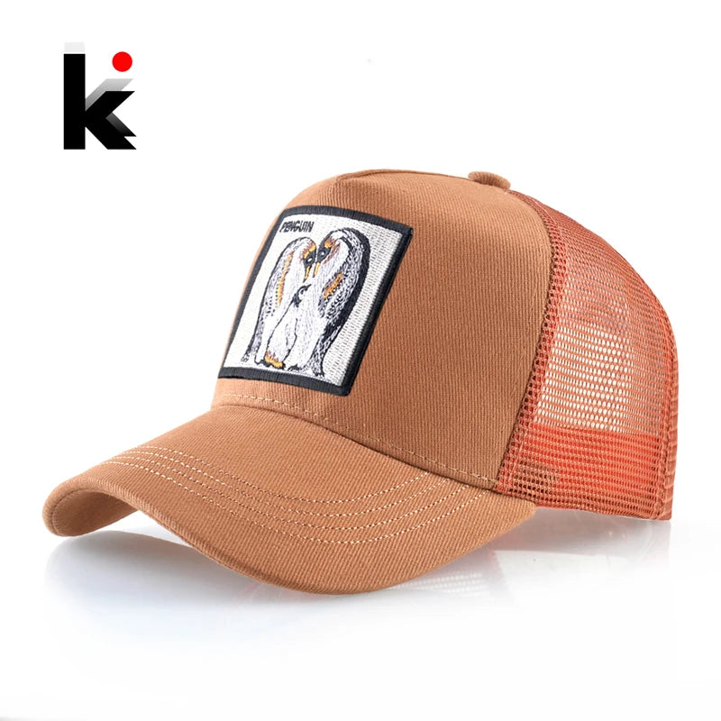 New Fashion Baseball Caps Men Streetwear Hip Hop Trucker Caps Women Breathable Mesh Outdoor Casual Dad Hats Penguin Embroidery