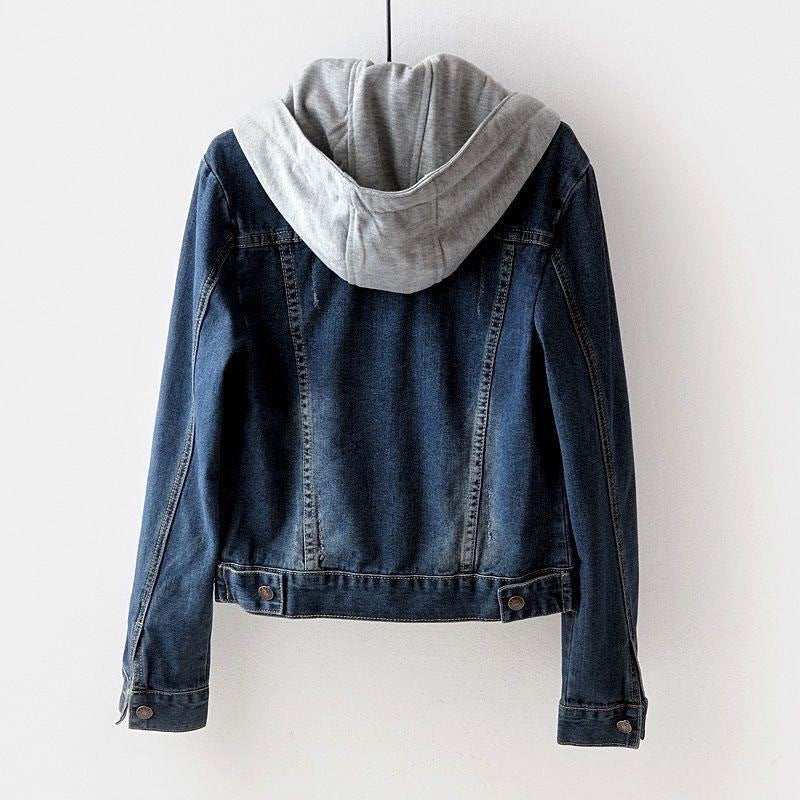 Casual Blue Plus Size Jean Ladies Hoodie Denim