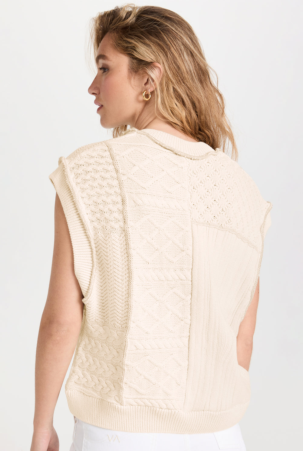 Beige Cable Knit Dolman Armholes Sweater Tank