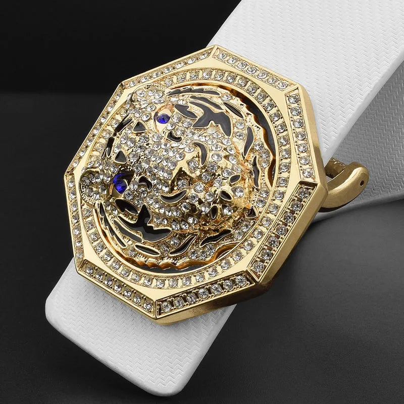 2022 New Tiger Golden Buckle Luxury Brand Ceinture Homme Casual Belt Men Genuine Leather Waist Strap Wide Waistband High Quality