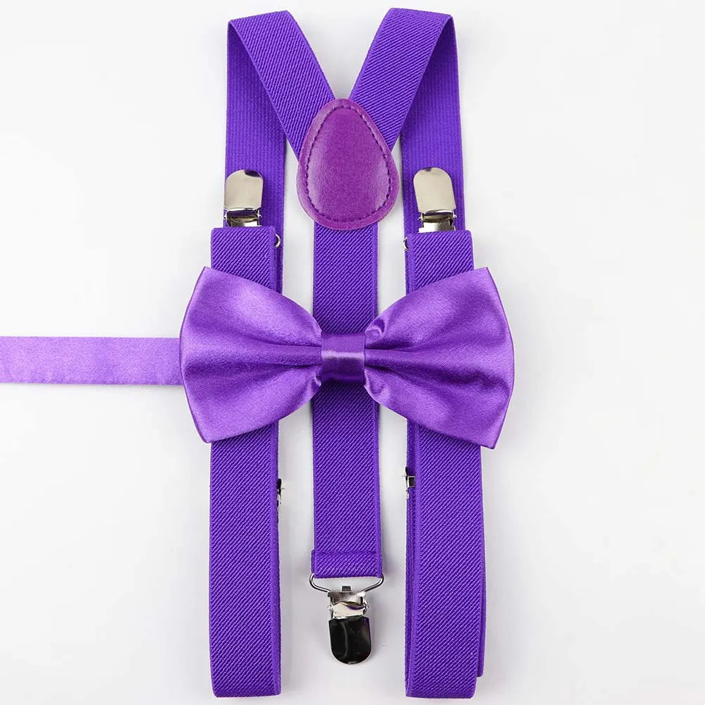 Solid Color Man's Belt Bowtie Set Men Women Suspenders Polyester Y-Back Braces Two Colors Bow Tie Adjustable Elastic