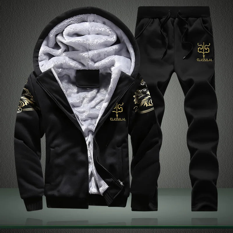 Tracksuit Men Winter Men Hoodies+Pants Two Piece Sets Hooded Fashion Slim Fit Letter Print Mens Joggers Set Sweat Suit