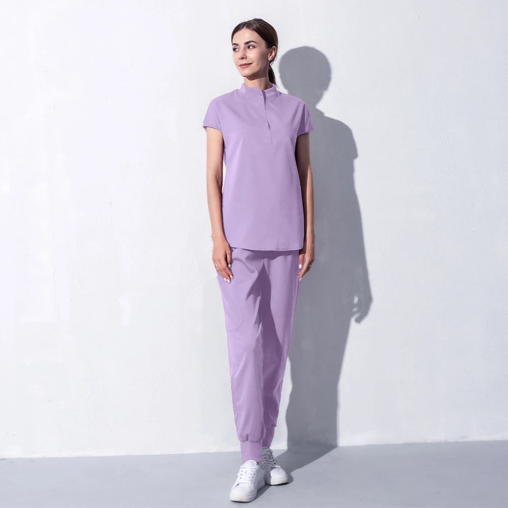 Scrubs Set for Women Pet Hospital Uniform Set Scrub Suits Solid Color Unisex Surgical Gown Pocket V-Neck Joggers Wholesale Price