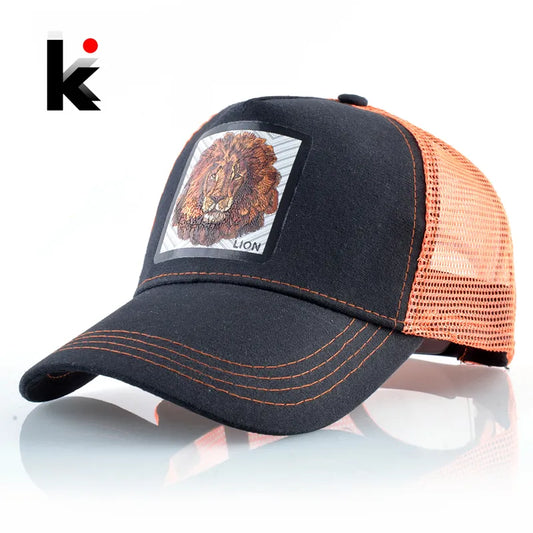 Breathable Mesh Baseball Cap Men Women Fashion Trucker Caps Snapback Hip Hop Baseball Hat With Lion Patck Streetwear Visor Hats