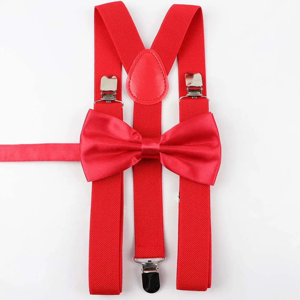 Solid Color Man's Belt Bowtie Set Men Women Suspenders Polyester Y-Back Braces Two Colors Bow Tie Adjustable Elastic