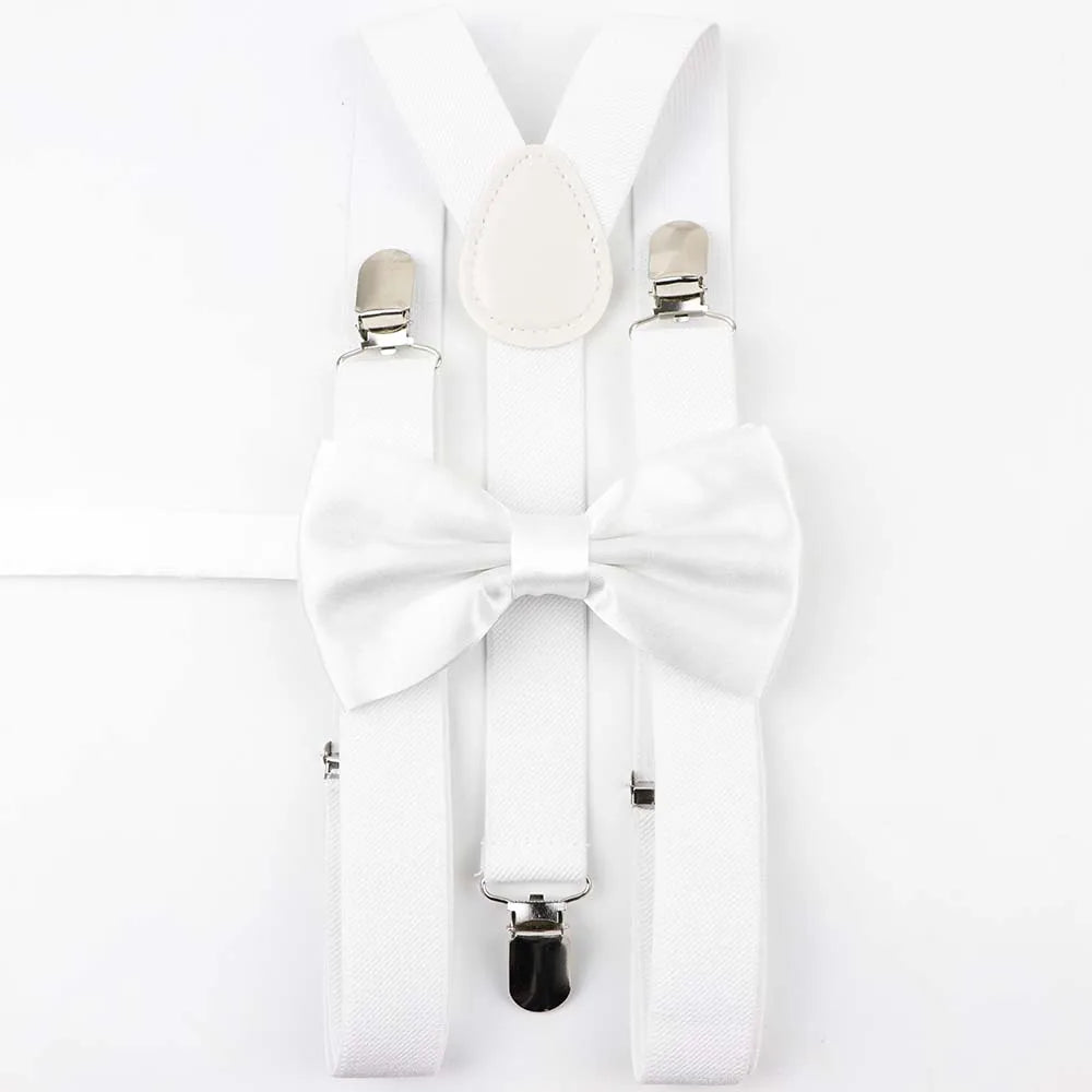 Solid Color Man's Belt Bowtie Set Men Women Suspenders Polyester Y-Back Braces Two Colors Bow Tie Adjustable Elastic