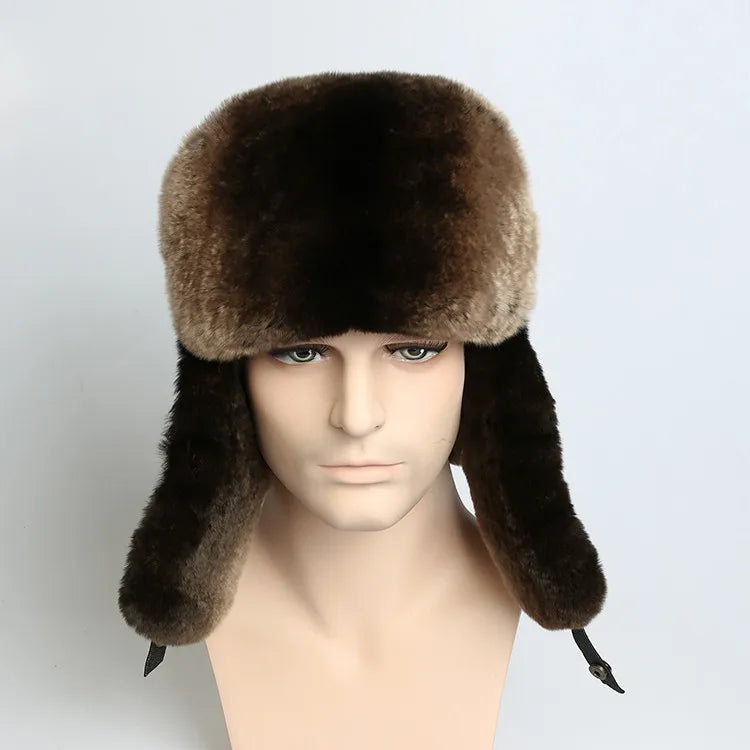 Mens Winter Hats Ear Flaps Russian Real Fur Hat