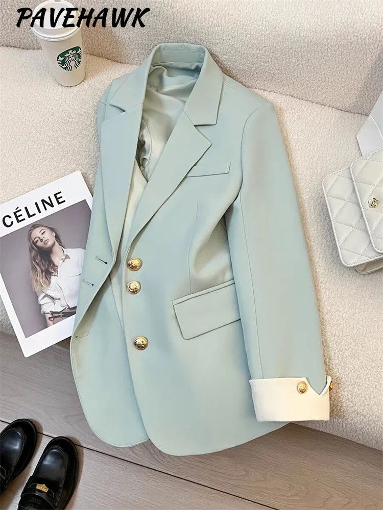 Women Long Sleeve Office Lady Blazers Autumn Winter Solid Casual