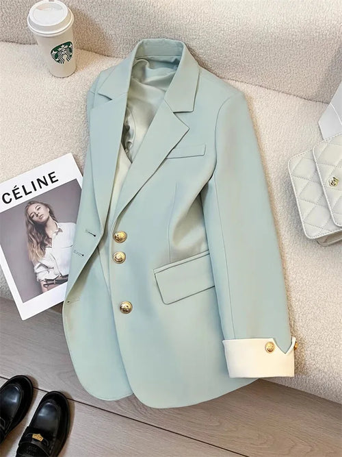 Women Long Sleeve Office Lady Blazers Autumn Winter Solid Casual