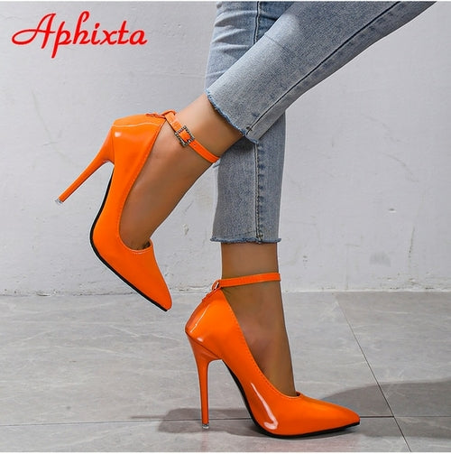 Aphixta Orange New Luxury Crystals Buckle Pimp Super High 12cm