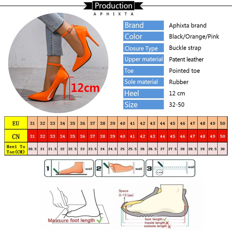 Aphixta Orange New Luxury Crystals Buckle Pimp Super High 12cm