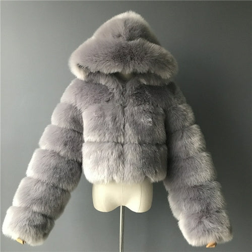 Autumn Furry Cropped Faux Fur Coats Jackets Women Fluffy Top Coat