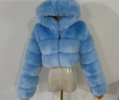 Autumn Furry Cropped Faux Fur Coats Jackets Women Fluffy Top Coat