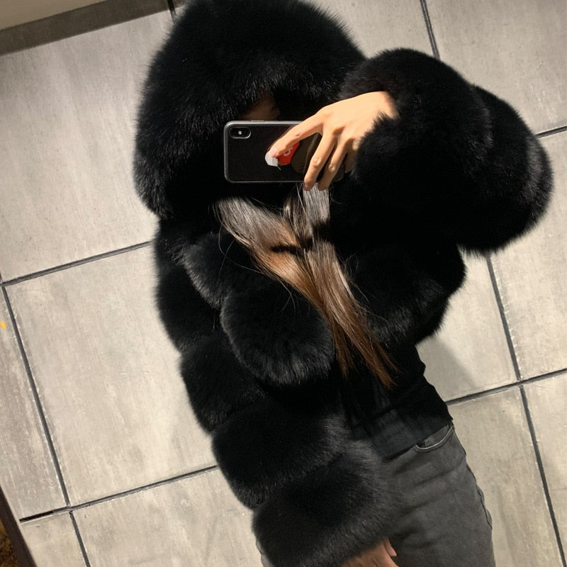 Autumn Furry Cropped Faux Fur Coats Jackets Women Fluffy Top Coat