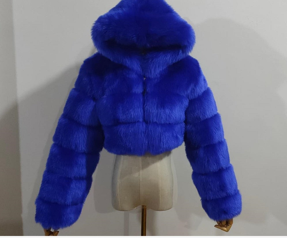 Autumn Furry Cropped Faux Fur Coats Jackets Women Fluffy Top Coat